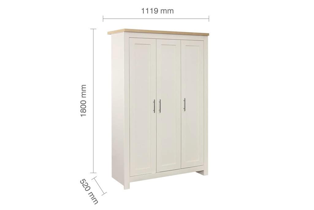 Highgate 3 Door Wardrobe - Cream & Oak - Image 7