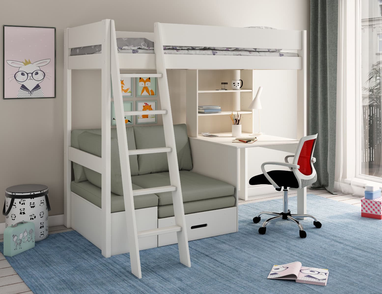 Kids Avenue Estella White Highsleeper with Silver Sofa Bed | Buy Online | Beds.ie