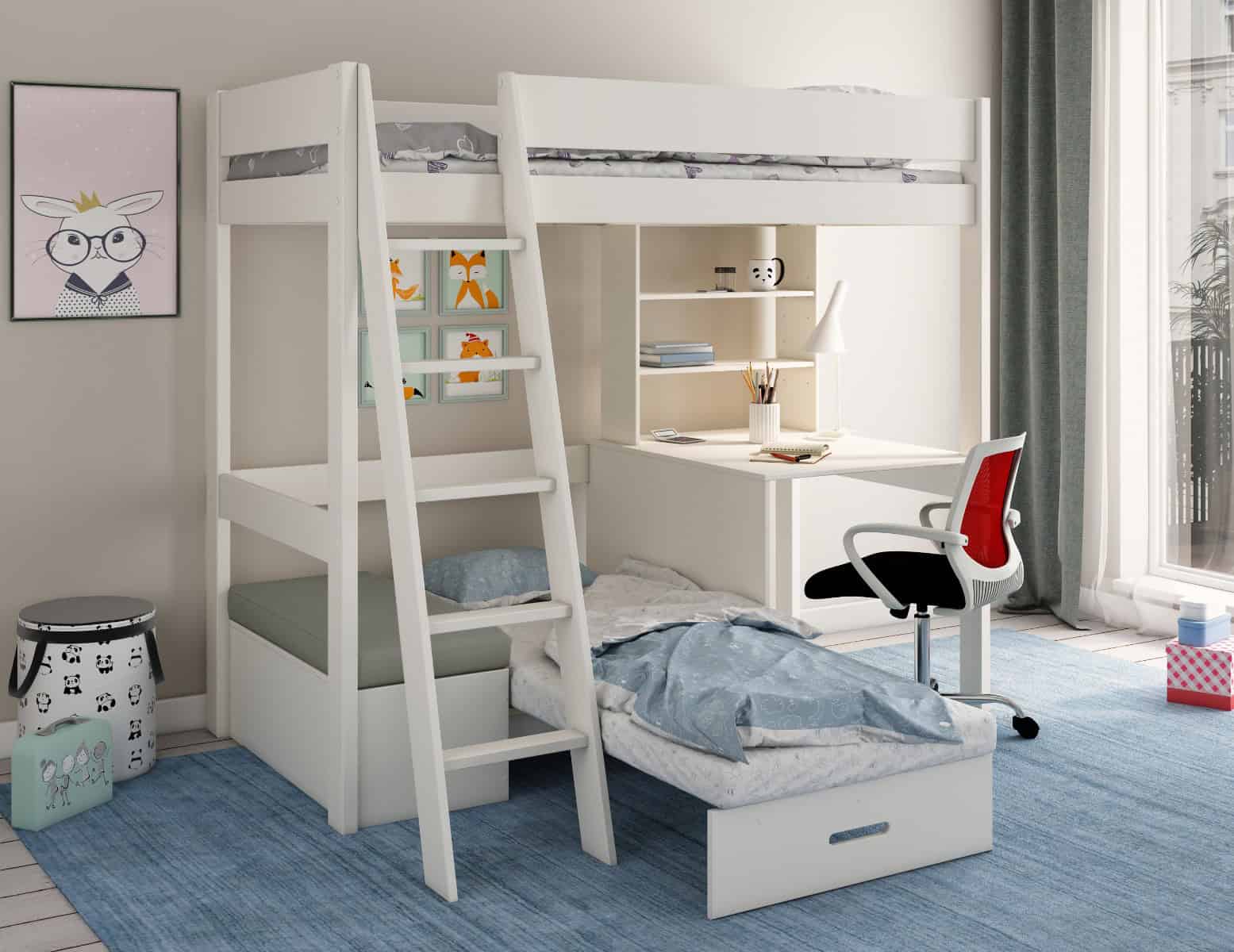 Kids Avenue Estella White Highsleeper with Silver Sofa Bed - Image 2