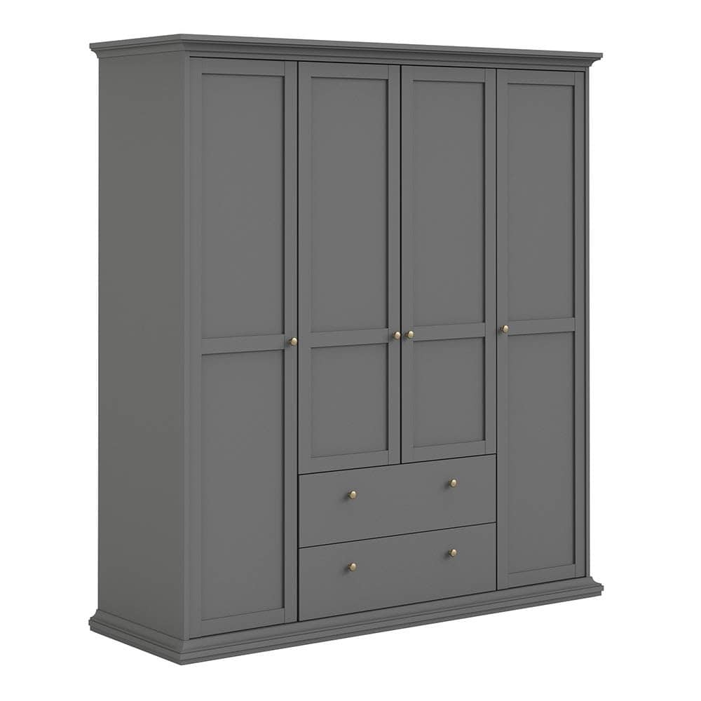 Paris 4 Door + 2 Drawer Wardrobe - Grey | Buy Online | Beds.ie