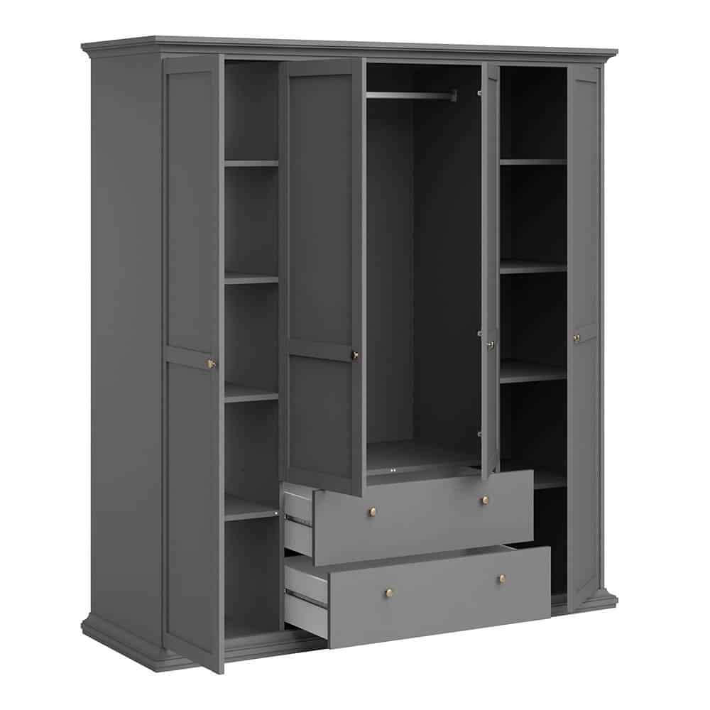 Paris 4 Door + 2 Drawer Wardrobe - Grey - Image 6