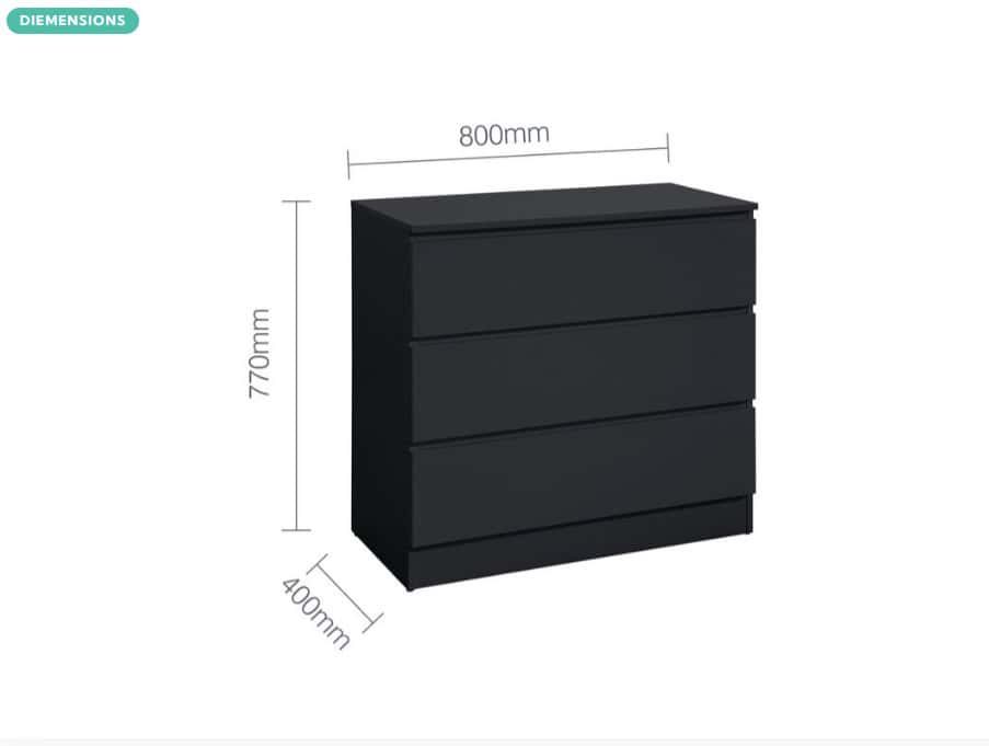 Oslo 3 Drawer Chest - Black - Image 6