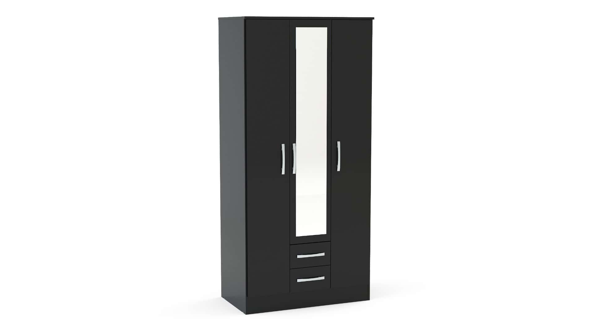 Lynx 3 Door 2 Drawer Robe with Mirror - Black | Buy Online | Beds.ie