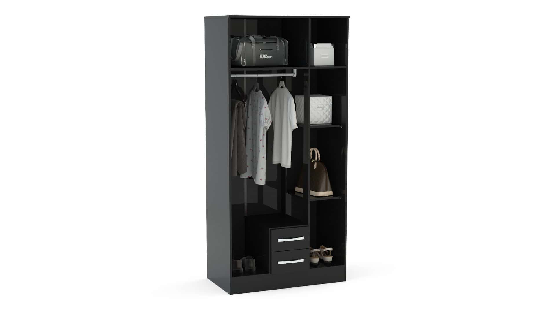 Lynx 3 Door 2 Drawer Robe with Mirror - Black - Image 2