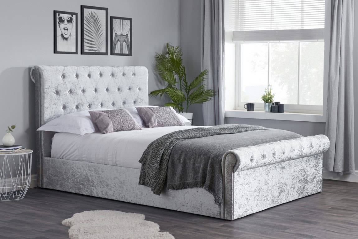 Sienna 5ft Side Ottoman - Steel Crushed Velvet | Buy Online | Beds.ie