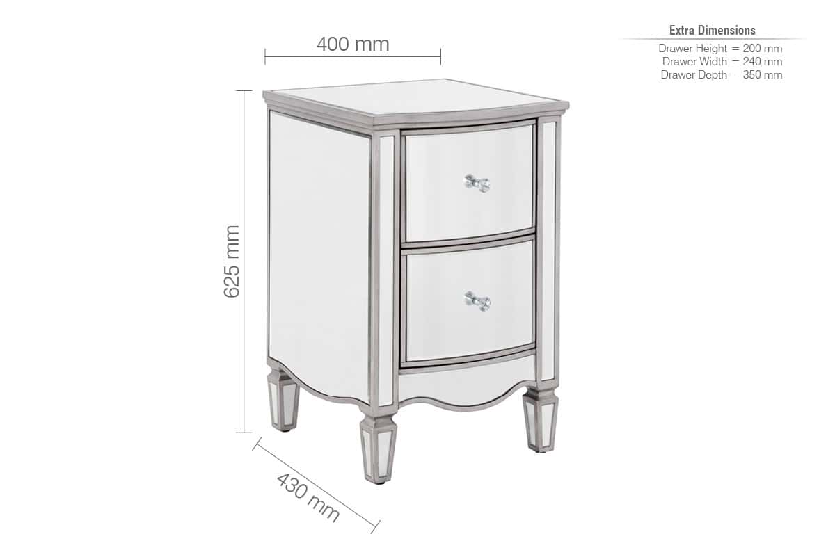Elysee Mirrored 2 Drawer Bedside - Image 7
