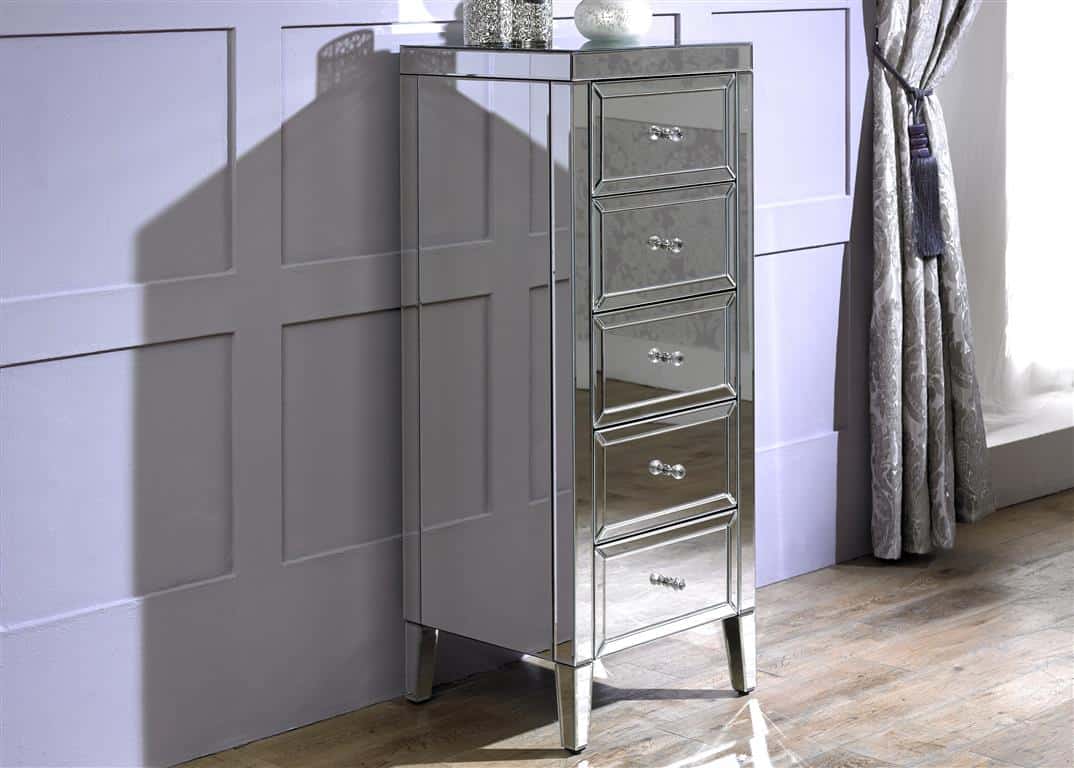 Valencia Mirrored 5 Drawer Narrow Chest | Buy Online | Beds.ie