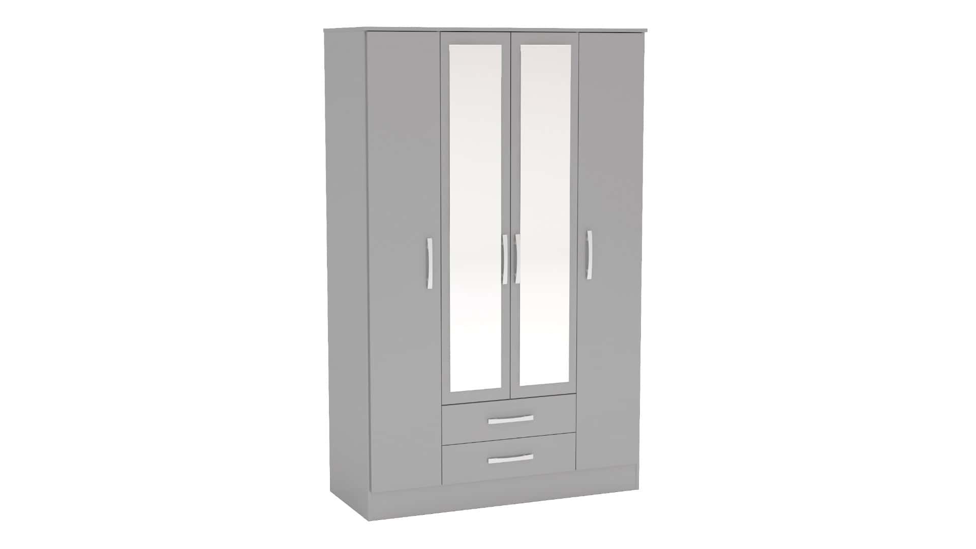 Lynx 4 Door 2 Drawer Wardrobe With Mirror - Grey | Buy Online | Beds.ie