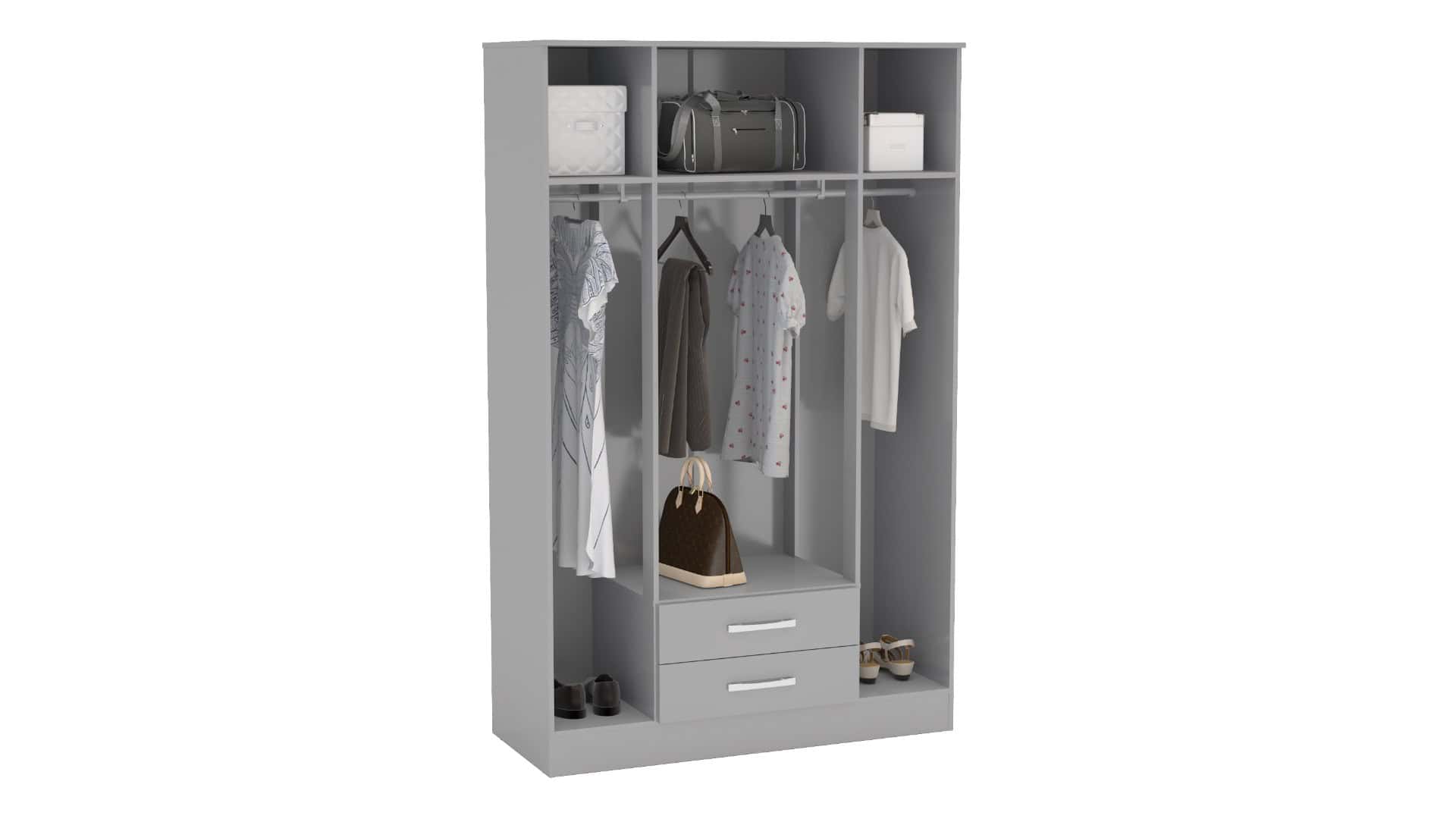 Lynx 4 Door 2 Drawer Wardrobe With Mirror - Grey - Image 2
