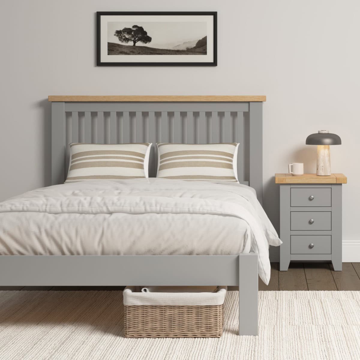 Windsor 4ft6 Low End Bedframe - Pebble Grey & Oak | Buy Online | Beds.ie