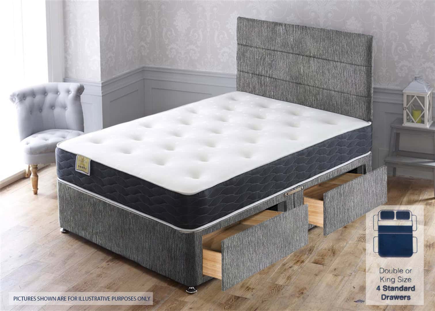 Apollo 6ft Ares Memory 4 Drawer Bed - House Grey | Buy Online | Beds.ie
