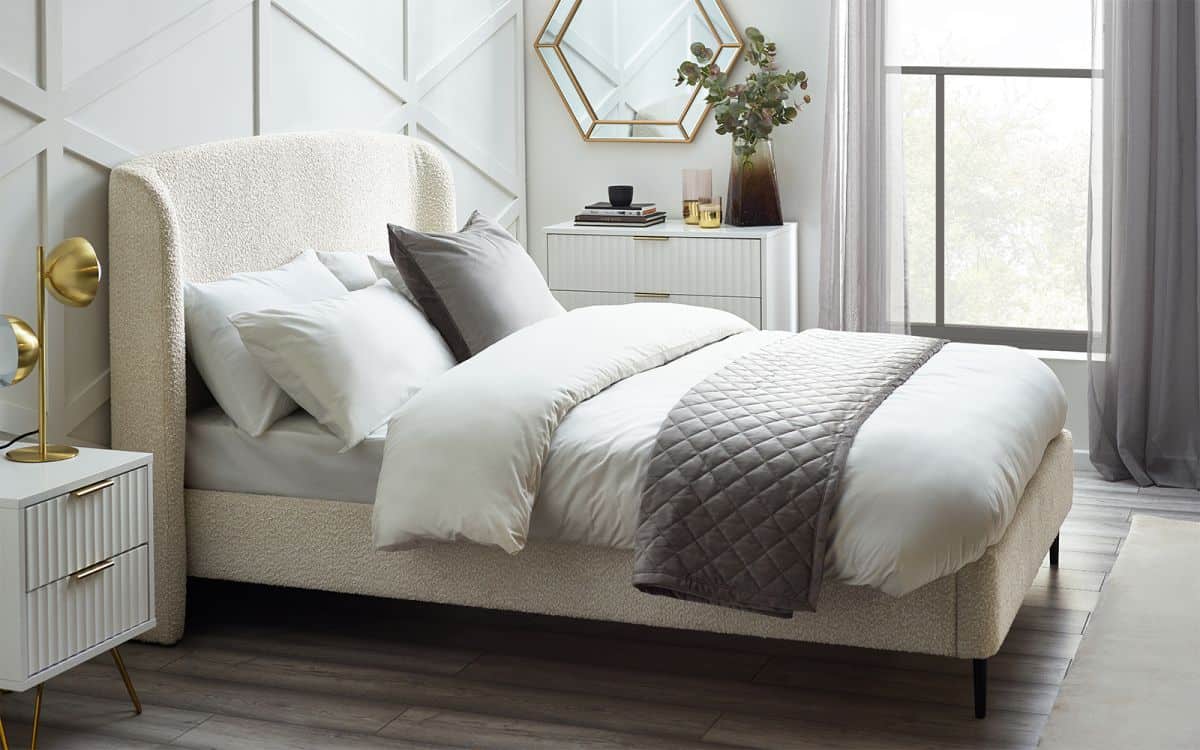 Ederson 4ft6 Boucle Bedframe - Ivory | Buy Online | Beds.ie
