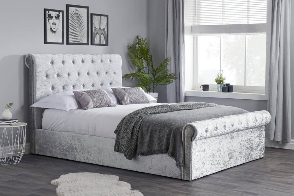 Sienna 4ft Side Ottoman - Steel Crushed Velvet | Buy Online | Beds.ie