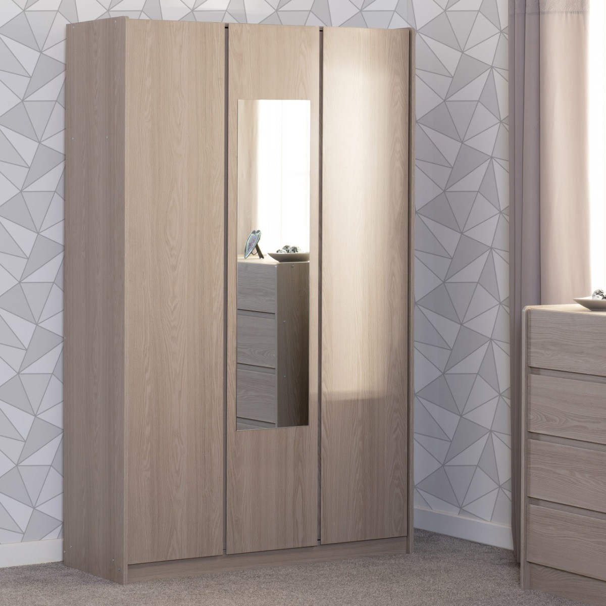 Paris 3 Door Mirrored Wardrobe - Smoked Ash - Image 5