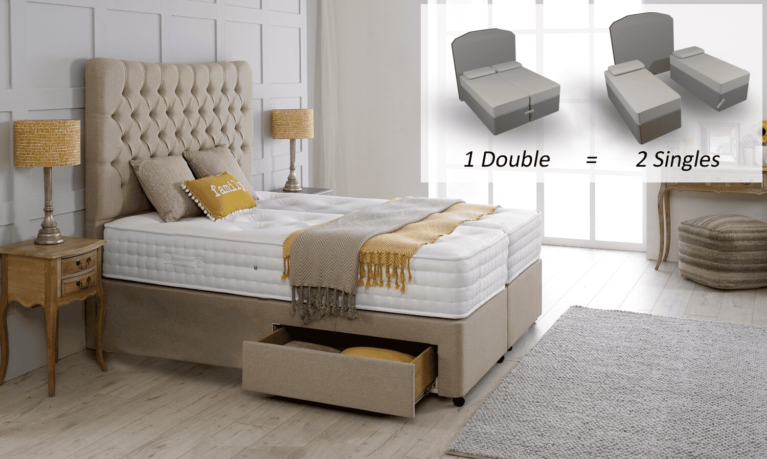 Healthbeds 6ft Enviro-Lux 2000 2 Drawer Zip & Link Bed (VEGAN) | Buy Online | Beds.ie