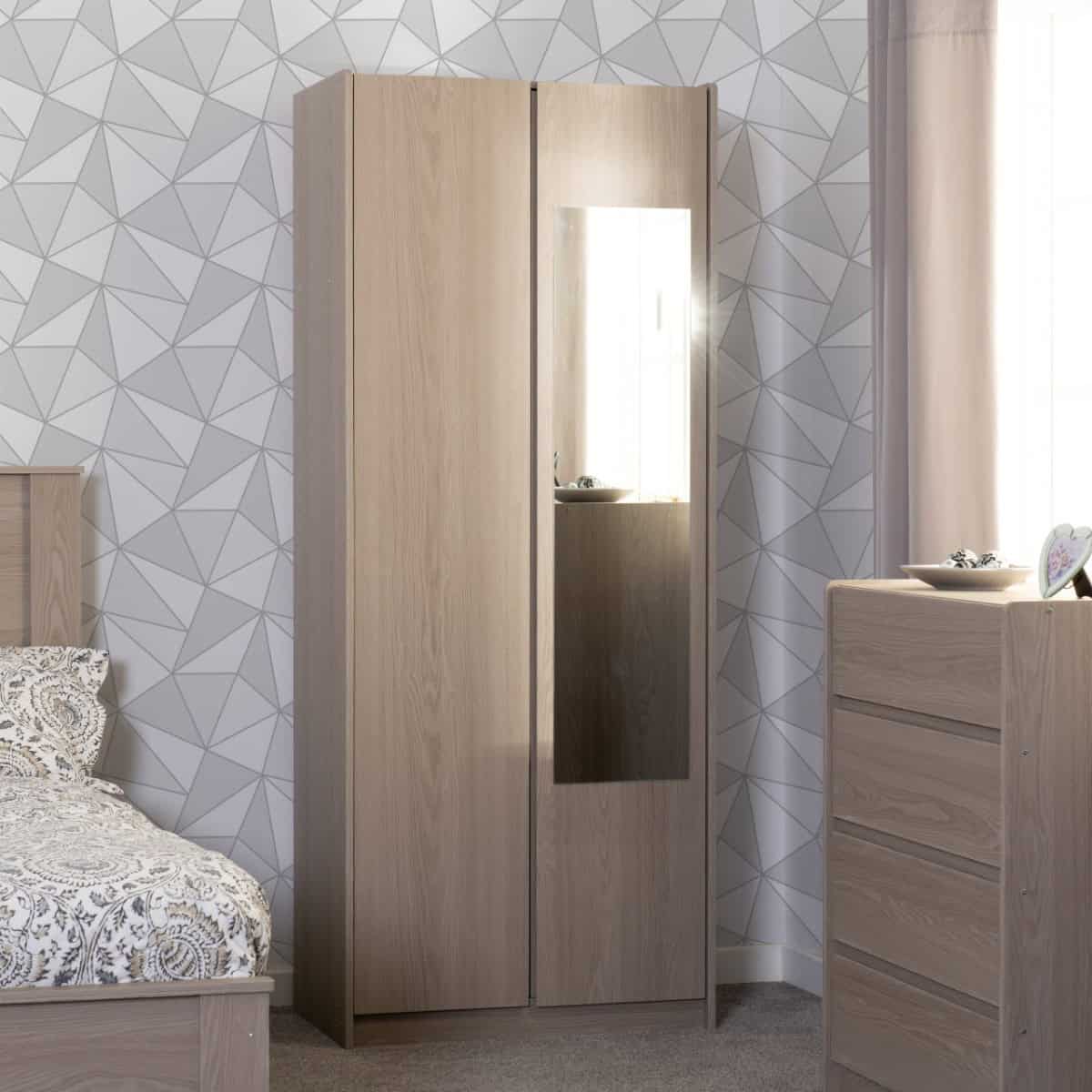 Paris 2 Door Mirrored Wardrobe - Smoked Ash - Image 6