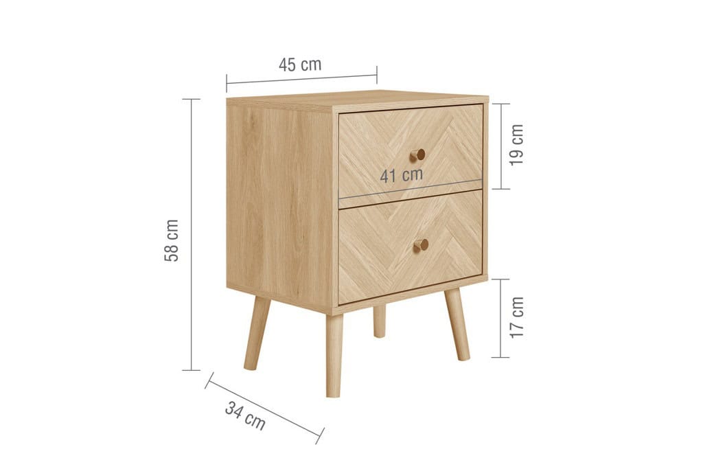 Herringford 2 Drawer Bedside - Oak - Image 9