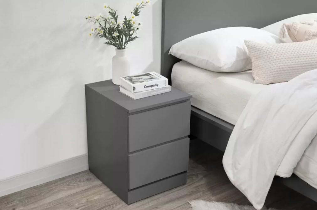Oslo 2 Drawer Bedside - Grey - Image 2