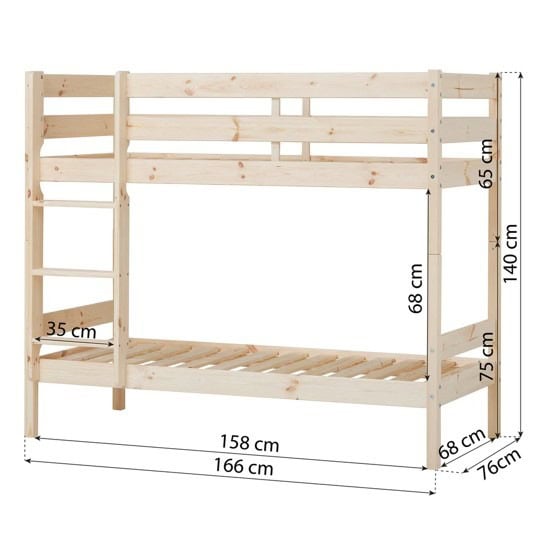 Hoppekids Shorty Bunkbed with Safety Rail - Natural - Image 3