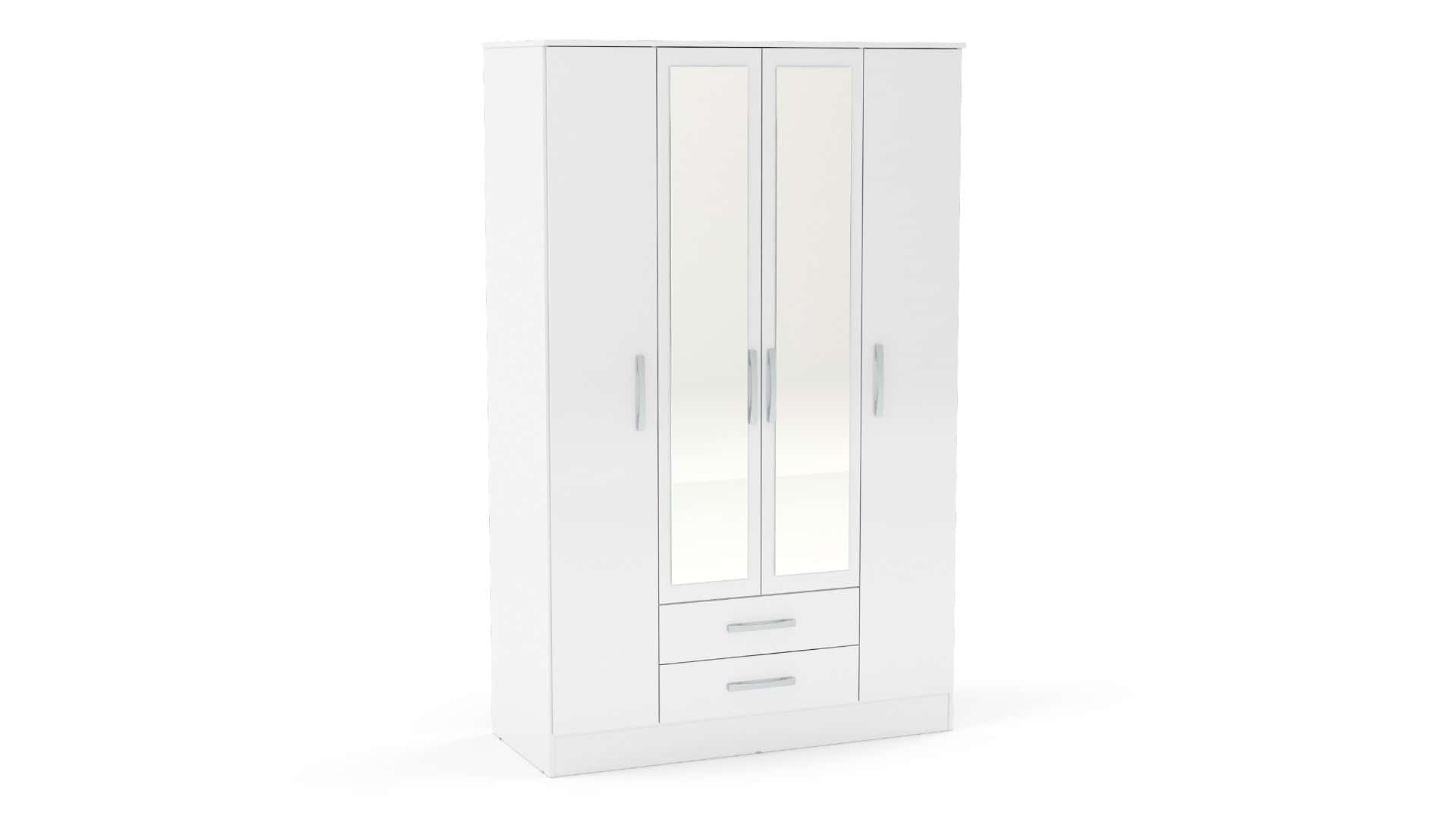 Lynx 4 Door 2 Drawer Wardrobe With Mirror - White | Buy Online | Beds.ie
