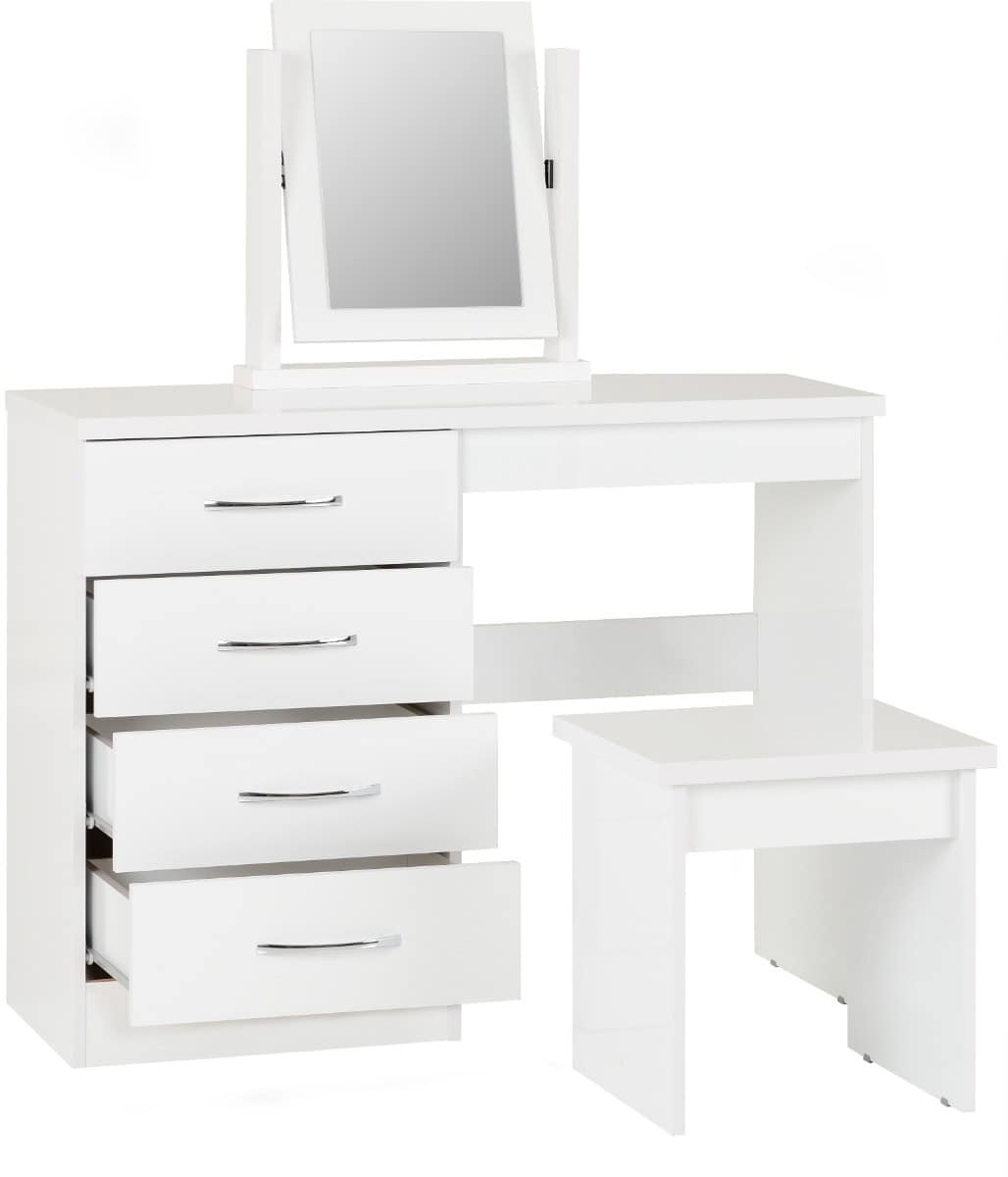 Nevada 4 Drawer Dressing Table Set - White Gloss | Buy Online | Beds.ie