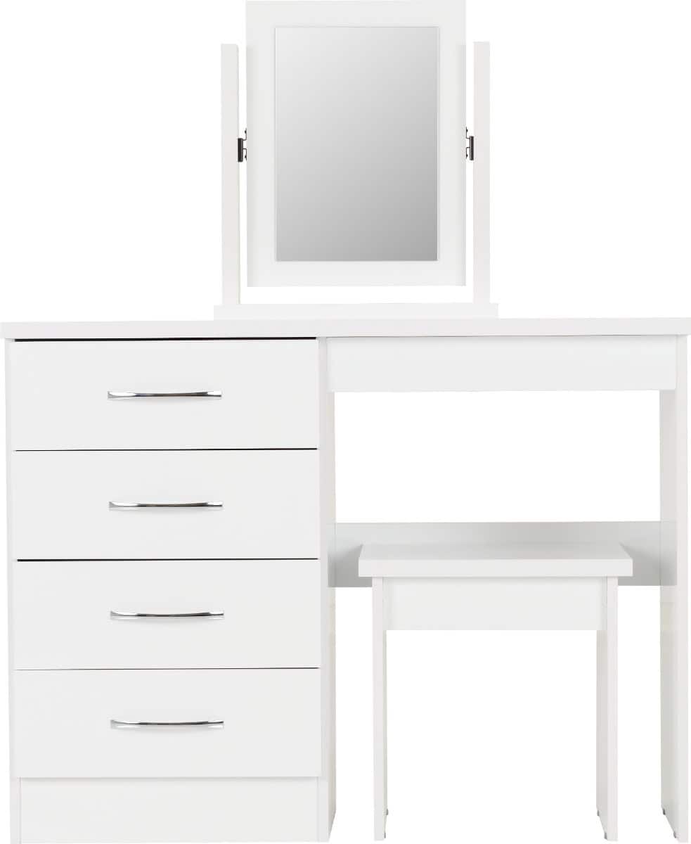 Nevada 4 Drawer Dressing Table Set - White Gloss - Image 3