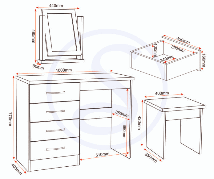 Nevada 4 Drawer Dressing Table Set - White Gloss - Image 4