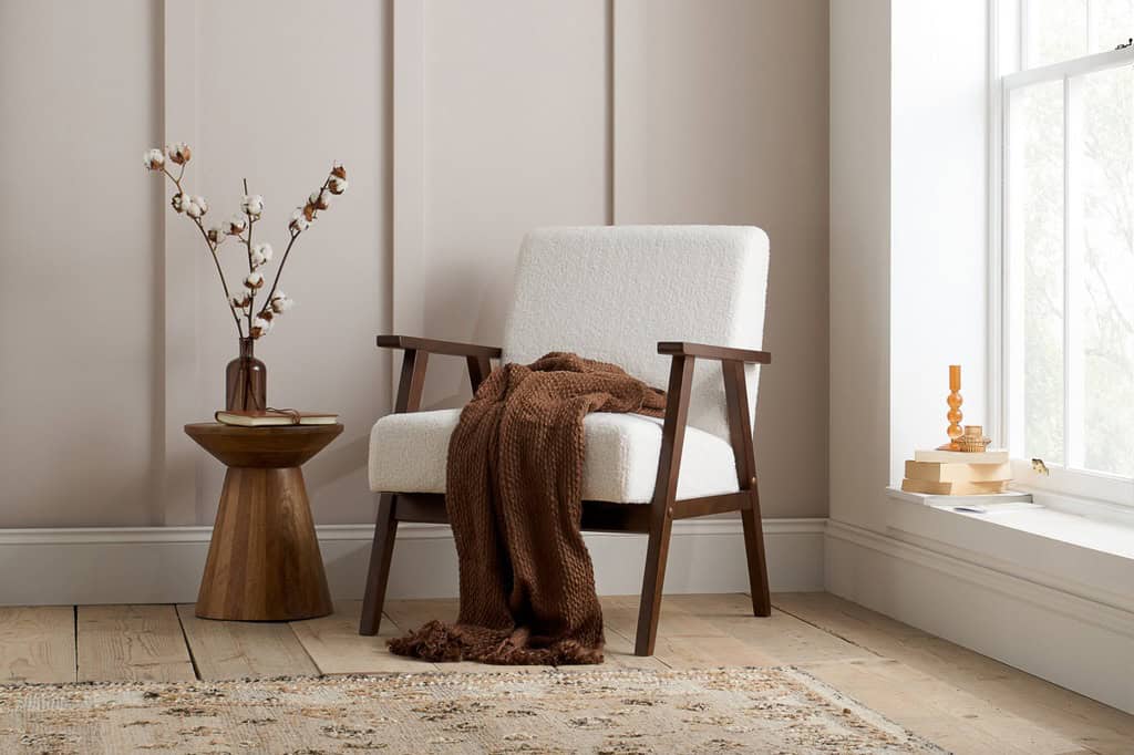 Ellwood Boucle Fabric Armchair - White & Dark Brown - Image 2