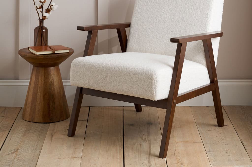 Ellwood Boucle Fabric Armchair - White & Dark Brown - Image 3