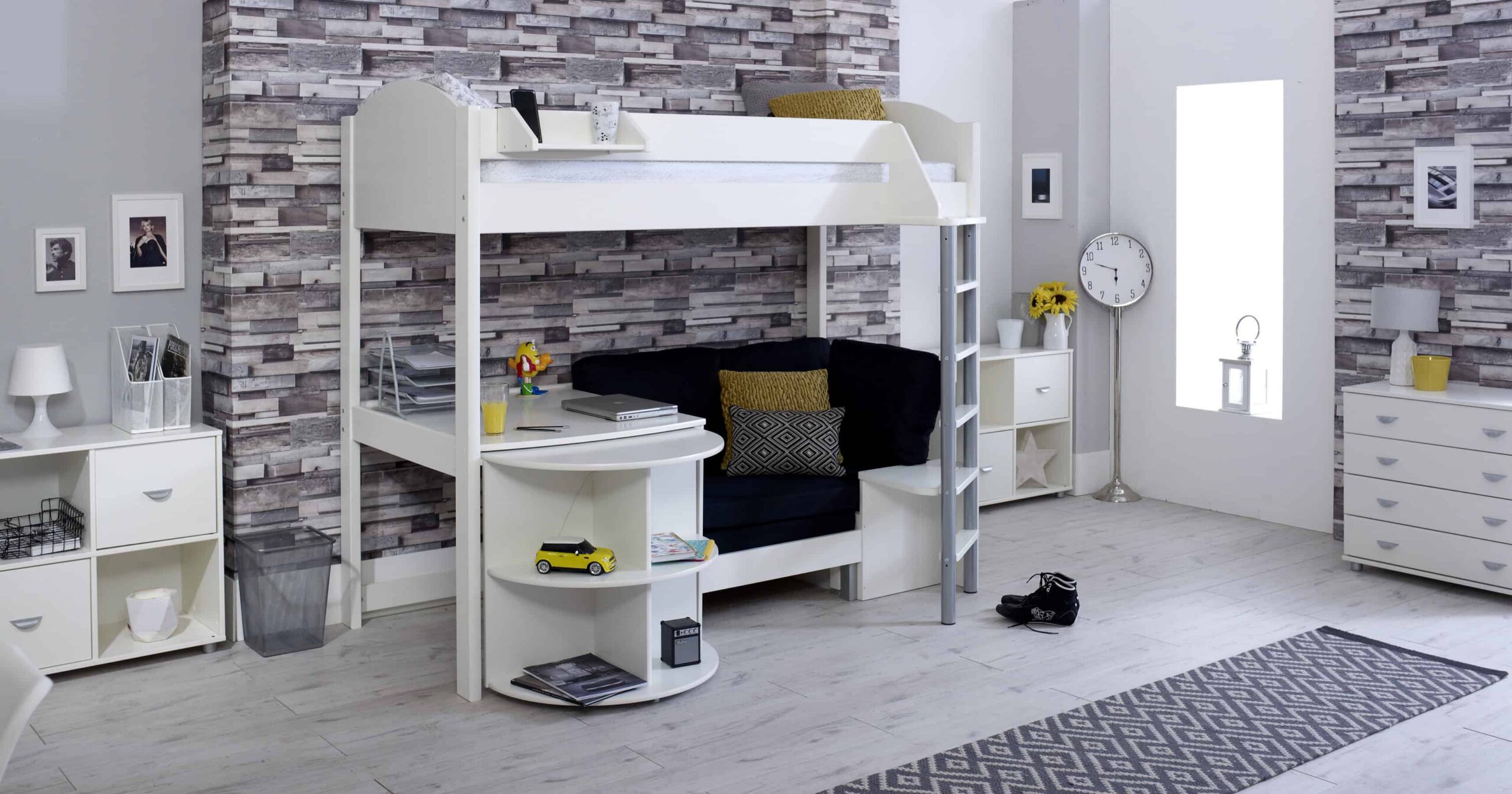 Kids Avenue Noah D Highsleeper - White with Black Cushion | Buy Online | Beds.ie