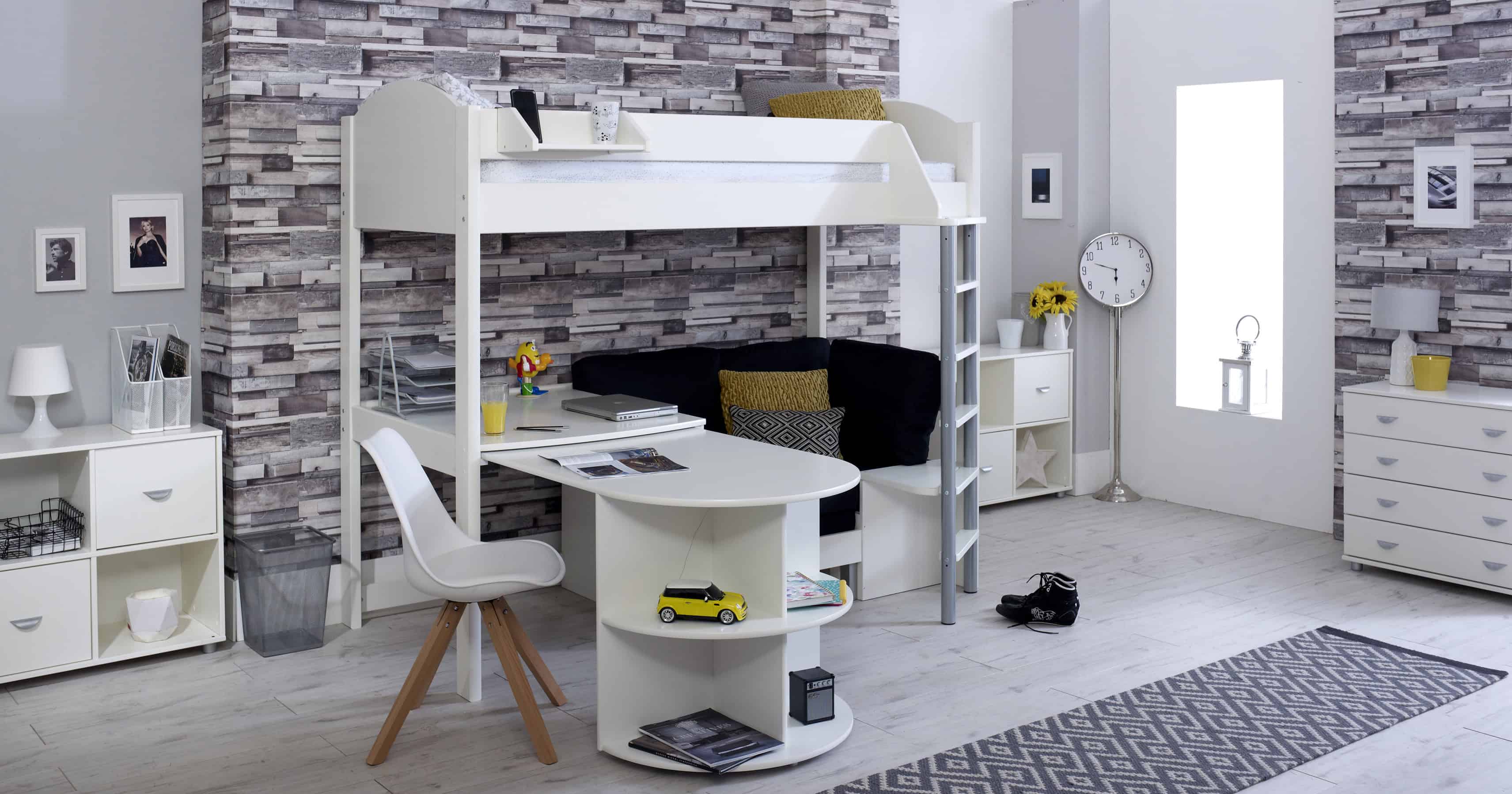 Kids Avenue Noah D Highsleeper - White with Black Cushion - Image 2