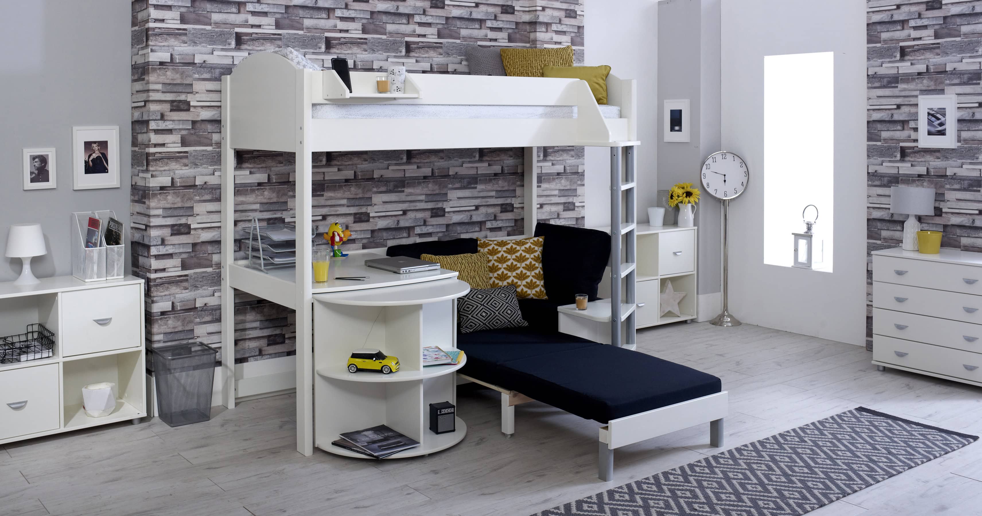 Kids Avenue Noah D Highsleeper - White with Black Cushion - Image 3