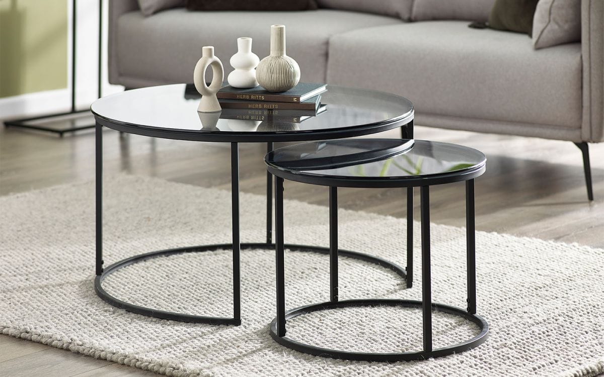 Ohio Round Nesting Coffee Tables - Smoked Glass | Buy Online | Beds.ie