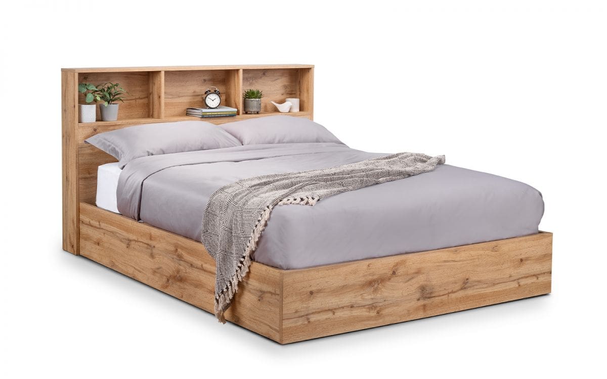 Batu 5ft Bookcase Headboard Ottoman Bed - Light Oak - Image 3
