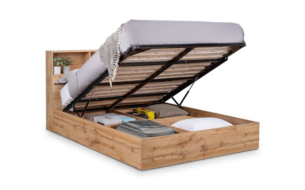 Batu 5ft Bookcase Headboard Ottoman Bed - Light Oak - Image 4