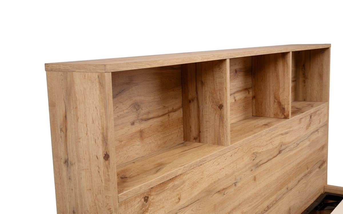 Batu 5ft Bookcase Headboard Ottoman Bed - Light Oak - Image 9