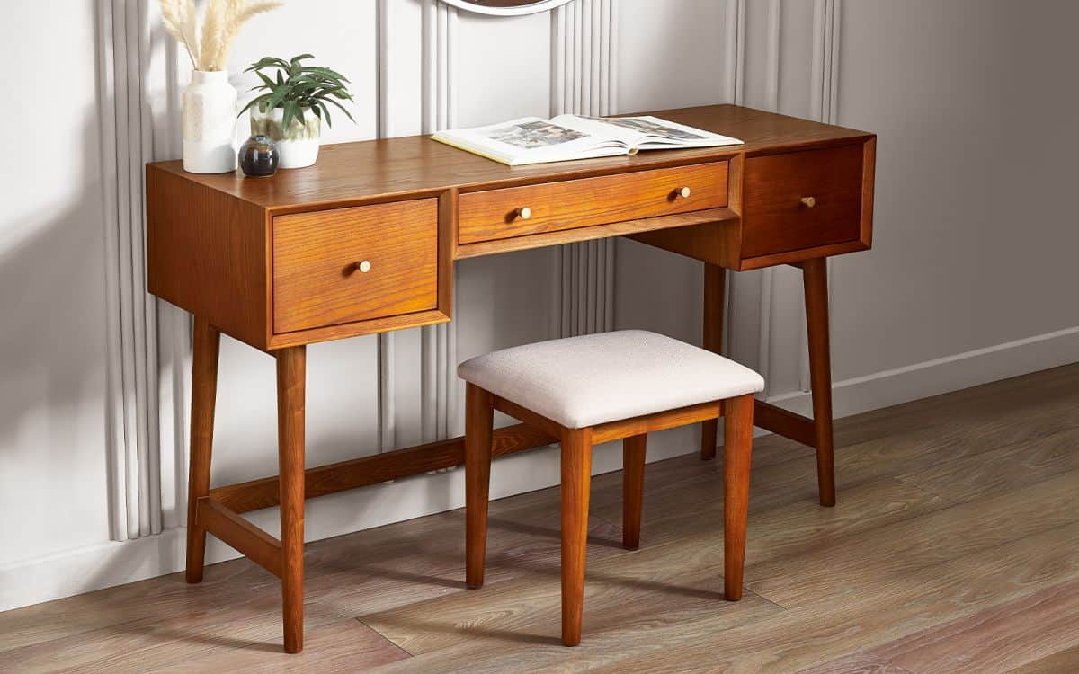 Lowell Dressing Table & Stool - Cherry Wood | Buy Online | Beds.ie