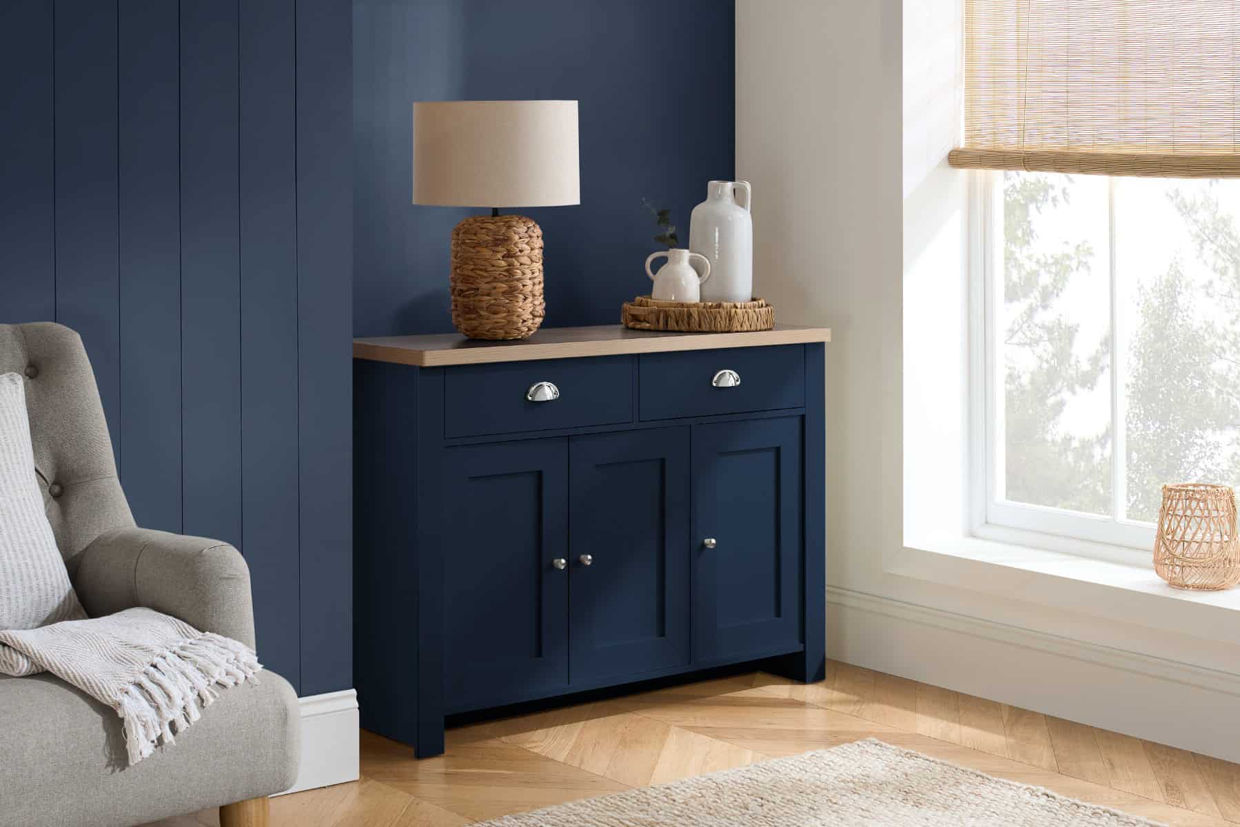 Highgate 3 Door 2 Drawer Sideboard - Navy & Oak | Buy Online | Beds.ie