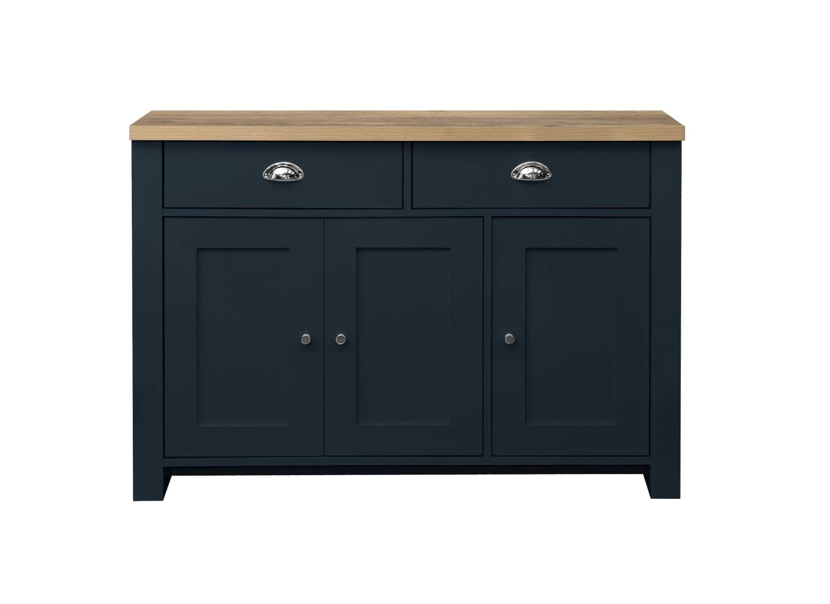 Highgate 3 Door 2 Drawer Sideboard - Navy & Oak - Image 3