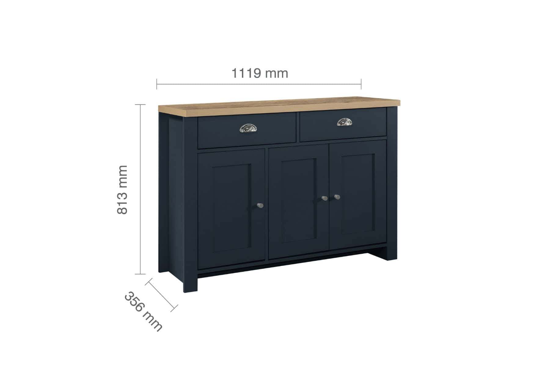 Highgate 3 Door 2 Drawer Sideboard - Navy & Oak - Image 9