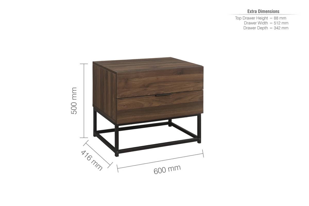 Houston 2 Drawer Bedside - Walnut - Image 4