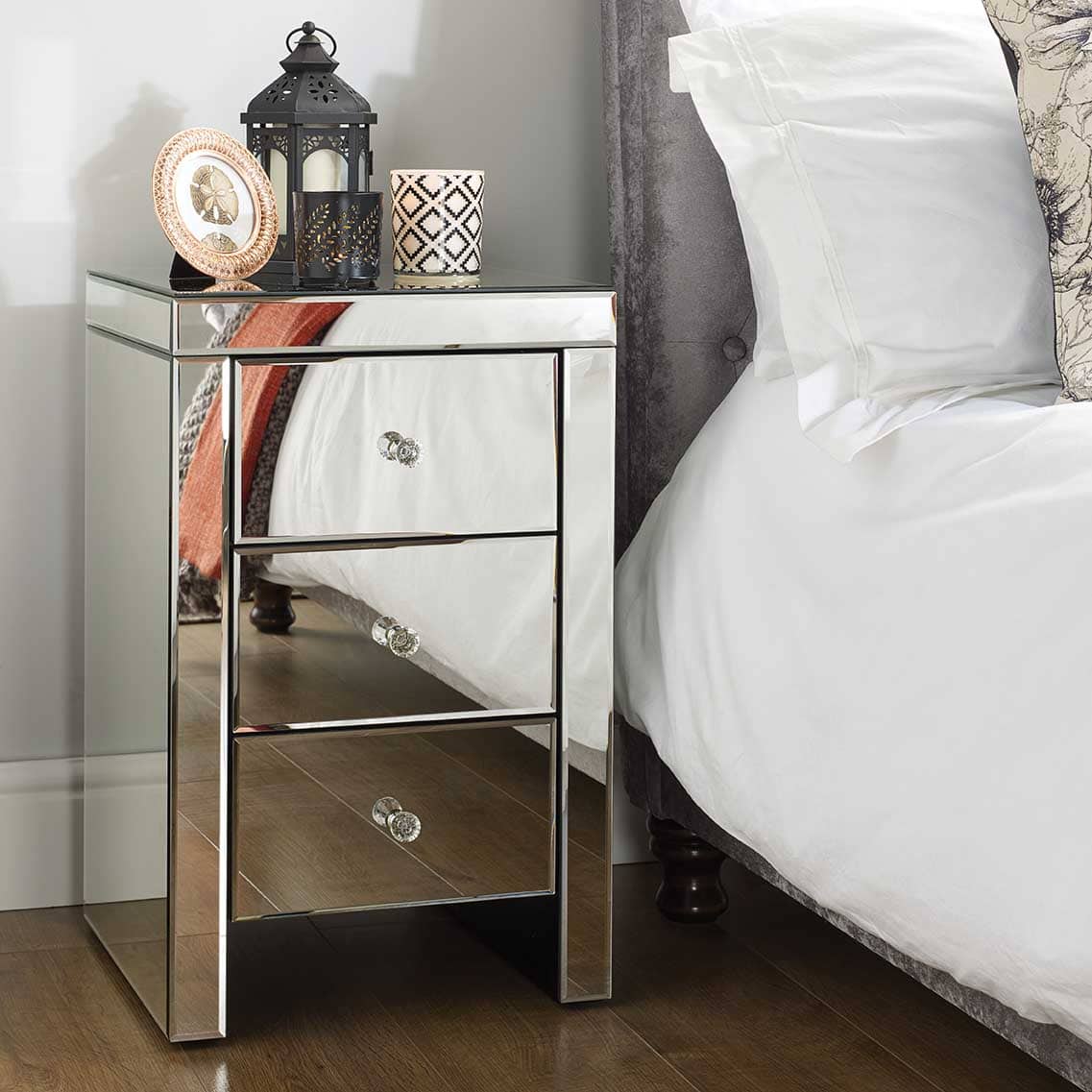 Seville Mirrored 3 Drawer Bedside | Buy Online | Beds.ie