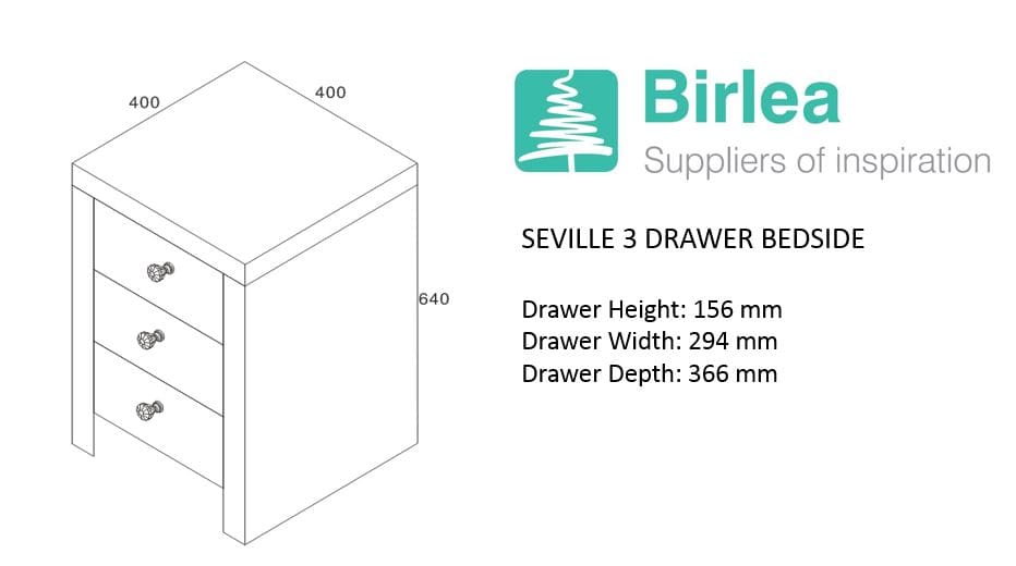 Seville Mirrored 3 Drawer Bedside - Image 4
