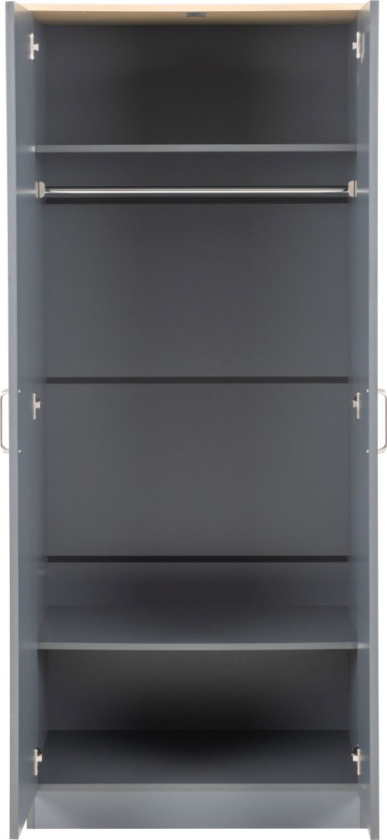 Portland 2 Door Wardrobe - Grey & Oak - Image 4