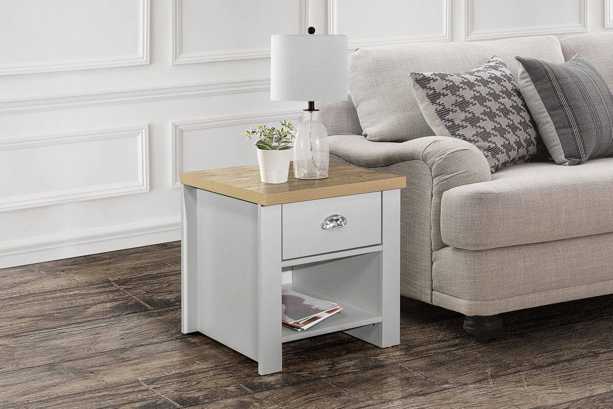 Highgate 1 Drawer Lamp Table - Grey & Oak | Buy Online | Beds.ie