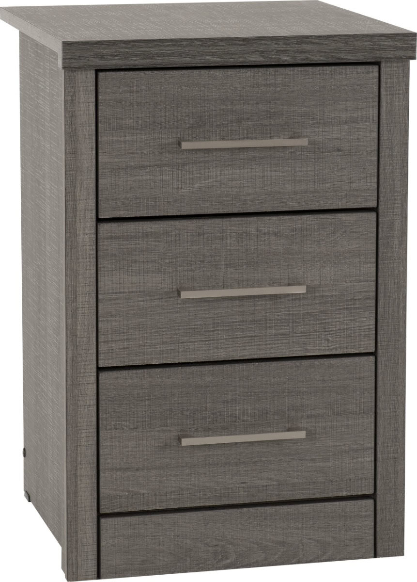 Lisbon 3 Drawer Bedside - Black Wood Grain | Buy Online | Beds.ie