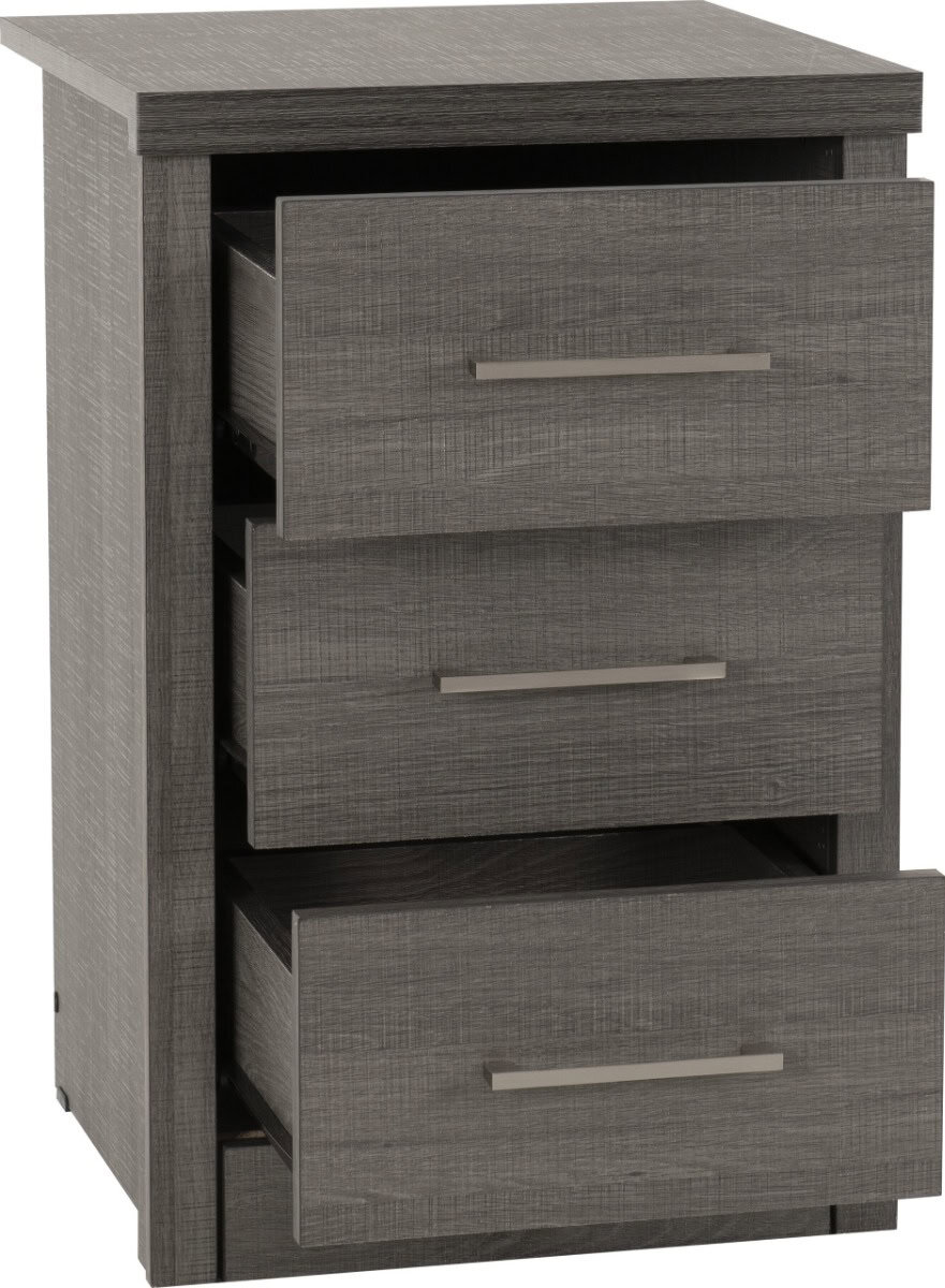 Lisbon 3 Drawer Bedside - Black Wood Grain - Image 2