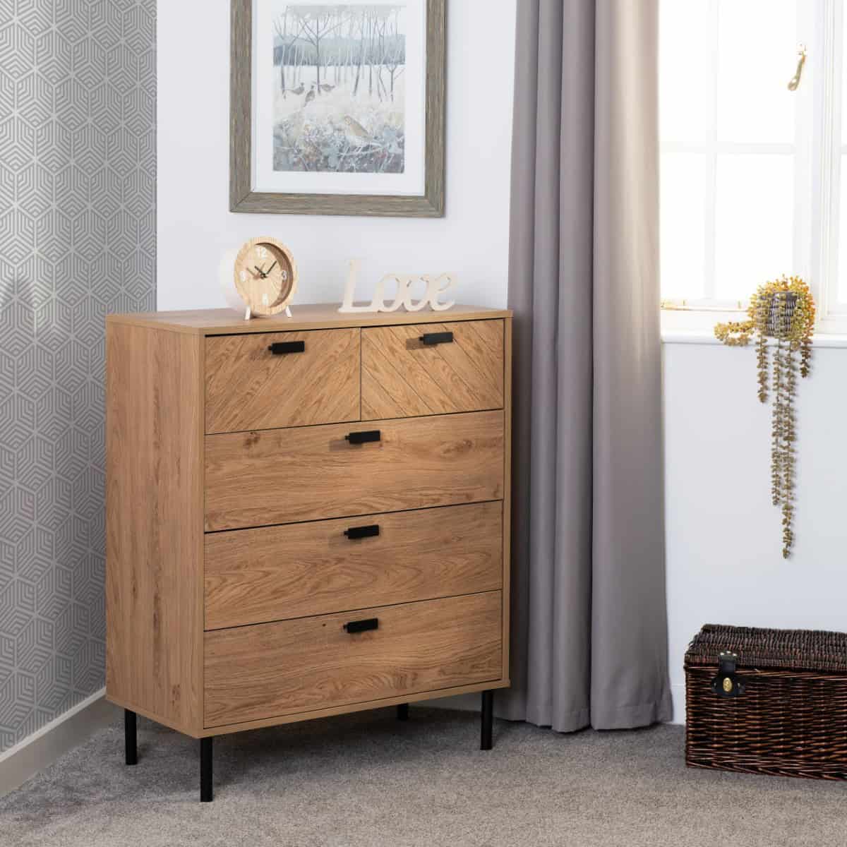Leon 3+2 Drawer Chest - Medium Oak Effect | Buy Online | Beds.ie