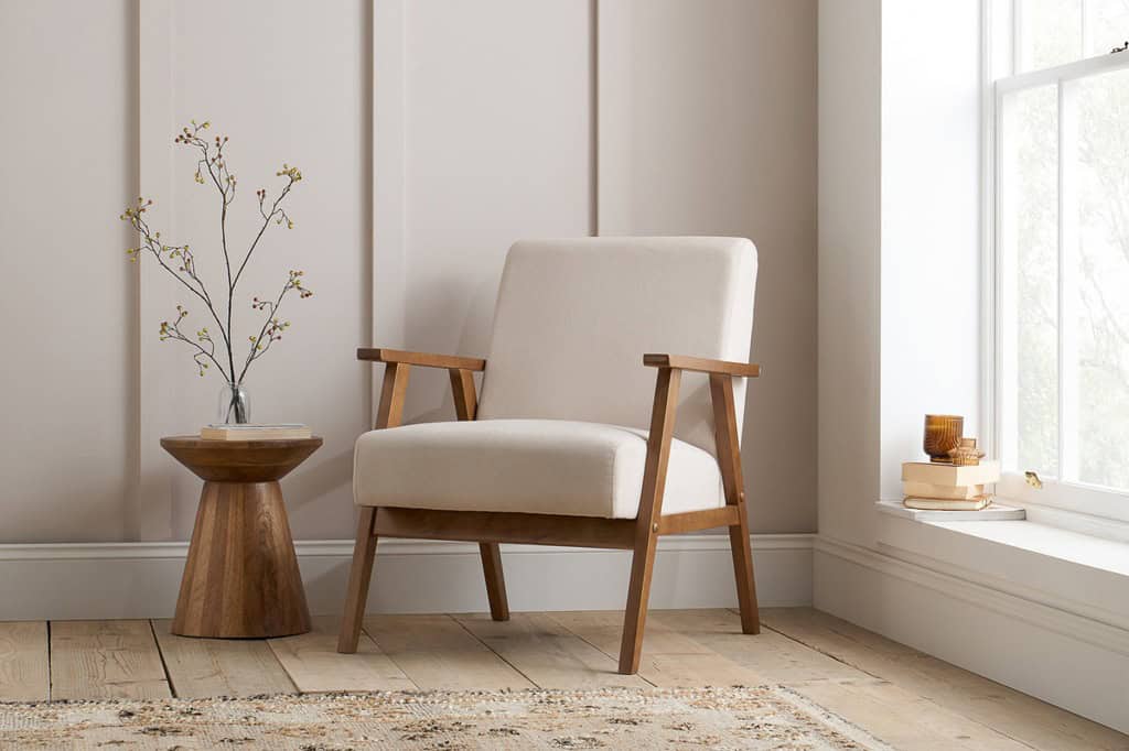 Ellwood Fabric Armchair - Cream & Oak | Buy Online | Beds.ie