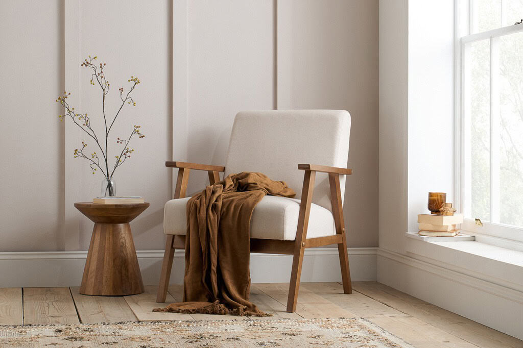 Ellwood Fabric Armchair - Cream & Oak - Image 2
